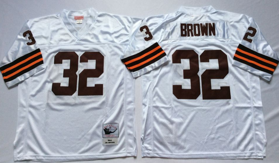 Men NFL Cleveland Browns 32 Brown white style 2 Mitchell Ness jerseys